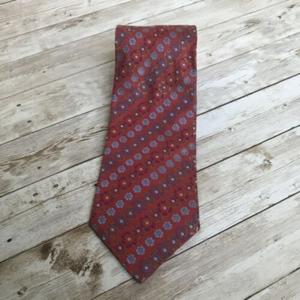Christian Lacroix Mens Tie Necktie Navy Red Floral 100% Silk Made in Italy